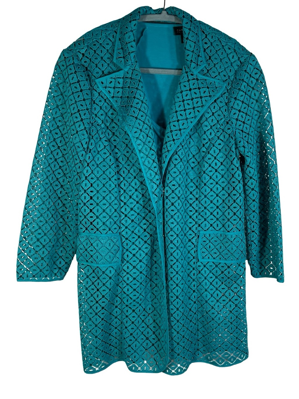Carlisle Collection Teal See Through Diamond Print Jacket Size 6/M